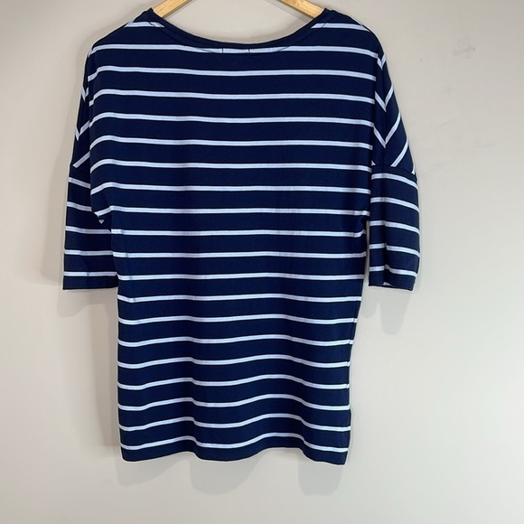 Jacob Striped Boxy Dolmen Short Sleeve Tee Navy and Baby Blue Sailor Nautical M - Picture 6 of 11
